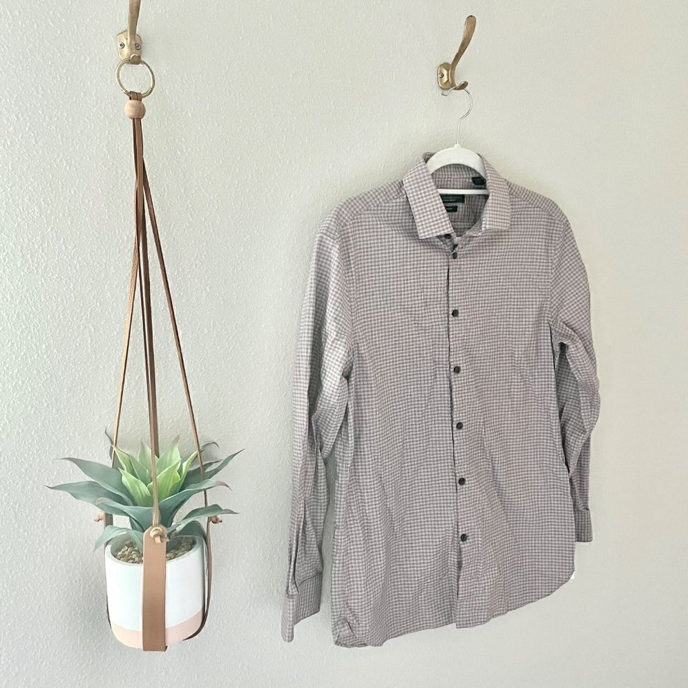 John Varvatos Purple Gingham Long Sleeve Button Front Top in Size S